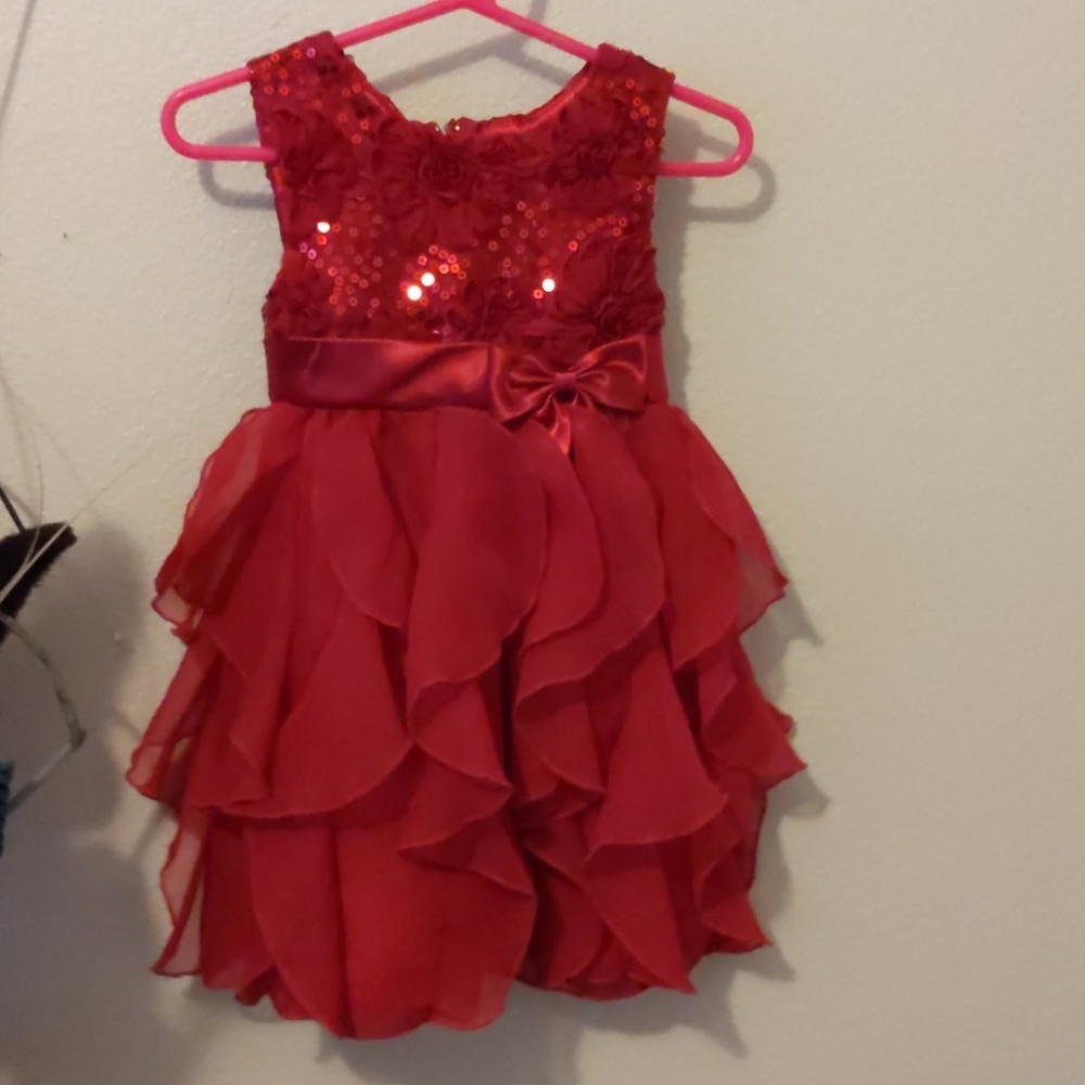 Red sequined ruffle dress